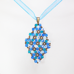 Pendant 45cm - Marissa Rhombus M-Blue Organza - Pendant 45cm - Laiton bronze